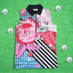 Daily Sports Sleeveless Golf Polo Shirt w/ Multicolor Floral And Stripes (Small)